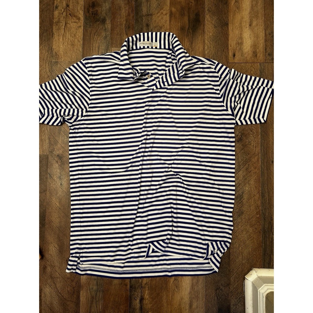 PETER MILLAR FEATHERWEIGHT UPF 50+ Blue Striped Short Sleeve Polo Performance L